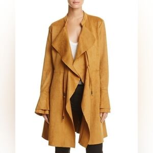 Free People Golden Mustard Suede-Effect Drape Trench